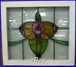 OLD ENGLISH LEADED STAINED GLASS WINDOW Very Colorful Rose & Sweep 20.25 x 18