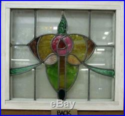 OLD ENGLISH LEADED STAINED GLASS WINDOW Very Colorful Rose & Sweep 20.25 x 18