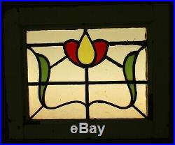 OLD ENGLISH LEADED STAINED GLASS WINDOW Very Pretty Floral Design 19.5 x 16