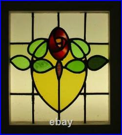 OLD ENGLISH LEADED STAINED GLASS WINDOW Very Pretty Rose Design 17.5 x 19.25