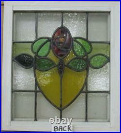 OLD ENGLISH LEADED STAINED GLASS WINDOW Very Pretty Rose Design 17.5 x 19.25