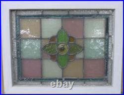 OLD ENGLISH LEADED STAINED GLASS WINDOW Victorian Floral 21 x 16.5