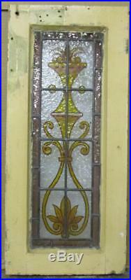 OLD ENGLISH LEADED STAINED GLASS WINDOW Victorian Handpainted 10.5 x 23