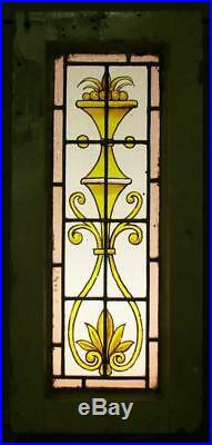 OLD ENGLISH LEADED STAINED GLASS WINDOW Victorian Handpainted 10.5 x 23