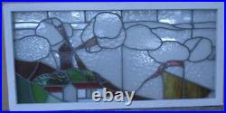 OLD ENGLISH LEADED STAINED GLASS WINDOW WINDMILL SCENE TRANSOM 43 1/2 x 21 1/4