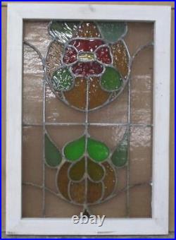 OLD ENGLISH LEADED STAINED GLASS WINDOW beautiful floral 22 3/4 x 16 1/4