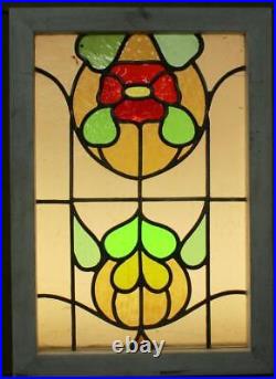 OLD ENGLISH LEADED STAINED GLASS WINDOW beautiful floral 22 3/4 x 16 1/4