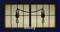 OLD ENGLISH LEAD STAINED GLASS WINDOW TRANSOM Double Floral Swag 35.5 x 19.25