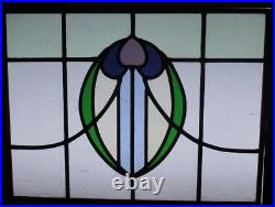 OLD ENGLISH STAINED GLASS WINDOW Unframed w Hooks Abstract Floral 19.75 x 15.25