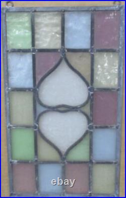 OLD ENGLISH STAINED GLASS WINDOW Unframed w Hooks Colorful Geometric 10 x 17.25