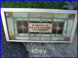 OLD LEADED STAINED GLASS MEMORIAL WINDOW BEN SALEM CHURCH MAURER Lehighton, Pa