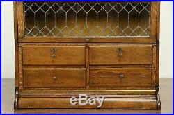 Oak Antique 5 Stack Lawyer Bookcase, Leaded Glass, 4 Drawers #31386