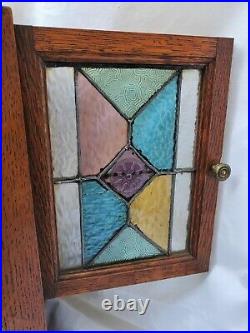 Oak Wall Hanging or Table Top Smokers Tobacco Pipe Cabinet Cupboard Leaded Glass