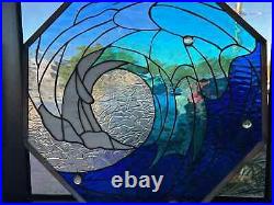 Octagon Cresting Wave Leaded Stained Glass Suncatcher or Panel 20 with Hooks