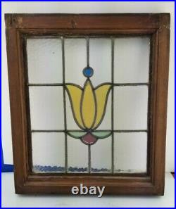 Old English Leaded Stained Glass Floral Window Approx 20 x 17¼ Framed 2 Avail