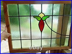 Old English Leaded Stained Glass Window Beautiful Flower 23 T X 31 L