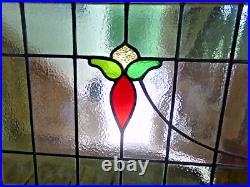 Old English Leaded Stained Glass Window Beautiful Flower 23 T X 31 L