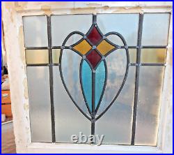 Old English Leaded Stained Glass Window, Original Wood Frame, Unique Old English Leaded Stained Glass Window, Original Wood Frame, Unique