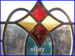 Old English Leaded Stained Glass Window, Original Wood Frame, Unique Old English Leaded Stained Glass Window, Original Wood Frame, Unique