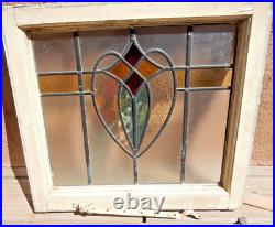 Old English Leaded Stained Glass Window, Original Wood Frame, Unique Old English Leaded Stained Glass Window, Original Wood Frame, Unique