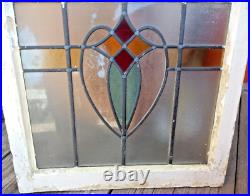 Old English Leaded Stained Glass Window, Original Wood Frame, Unique Old English Leaded Stained Glass Window, Original Wood Frame, Unique