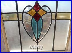 Old English Leaded Stained Glass Window, Original Wood Frame, Unique Old English Leaded Stained Glass Window, Original Wood Frame, Unique