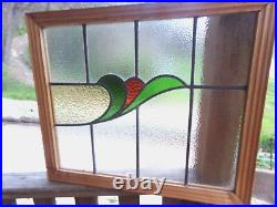 Old English Leaded Stained Glass Window Wood Frame 19.5 T X 23 W