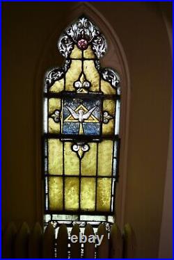 + Older German Stained Glass Church Window + The Holy Spirit (H22) + chalice co