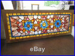 Outstanding Antique Stained Glass Transom Window 52 Jewels 57 X 23 Salvage