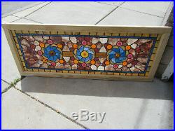 Outstanding Antique Stained Glass Transom Window 52 Jewels 57 X 23 Salvage