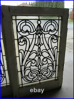 PAIR ANTIQUE STAINED GLASS WINDOWS ORNATE 20 x 30 ARCHITECTURAL SALVAGE