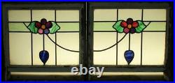 PAIR OF OLD ENGLISH STAINED GLASS WINDOWS Gorgeous Floral 45 x 21.25