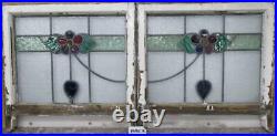 PAIR OF OLD ENGLISH STAINED GLASS WINDOWS Gorgeous Floral 45 x 21.25