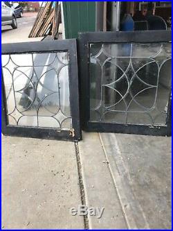 PA 33 Pair Antique four point beveled leaded Glass Windows 24.25 x 25.25