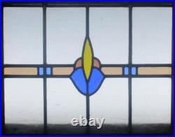 PRETTY ABSTRACT LEADED STAINED GLASS WINDOW Unframed w Hooks 21 3/4 x 16 3/4