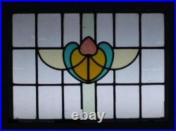 PRETTY ABSTRACT MIDSIZE OLD ENGLISH LEADED STAINED GLASS WINDOW 26 x 20 3/4