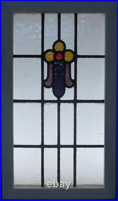 PRETTY FLORAL MIDSIZE OLD ENGLISH LEADED STAINED GLASS WINDOW 15 x 26