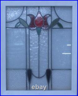 PRETTY FLORAL MIDSIZE OLD ENGLISH LEADED STAINED GLASS WINDOW 21 1/4 x 26 1/4