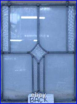PRETTY GEOMETRIC LEADED STAINED GLASS WINDOW Unframed w Hooks 12 1/4 x 15 1/2