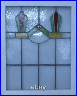 PRETTY GEOMETRIC MIDSIZE OLD ENGLISH LEADED STAINED GLASS WINDOW 21 3/4 x 27