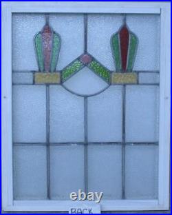 PRETTY GEOMETRIC MIDSIZE OLD ENGLISH LEADED STAINED GLASS WINDOW 21 3/4 x 27