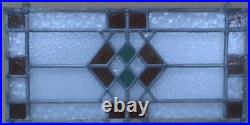 PRETTY GEO OLD ENGLISH LEADED STAINED GLASS WINDOW Unframed w Hooks 20 X 9.5
