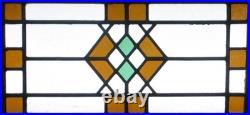PRETTY GEO OLD ENGLISH LEADED STAINED GLASS WINDOW Unframed w Hooks 20 X 9.5