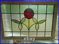 P-345 Nice Larger English Rose Stained Glass Window Reframed 28 1/2 X 19 1/2
