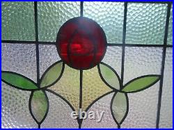 P-345 Nice Larger English Rose Stained Glass Window Reframed 28 1/2 X 19 1/2
