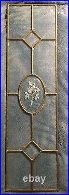 Pair (2) of Art Leaded Glass Window Panels Set Etched Glass Flowers Roses 29x8