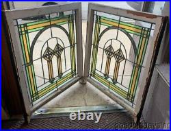 Pair Antique 1920's Chicago Bungalow Style Stained Leaded Glass Window 34 x 30