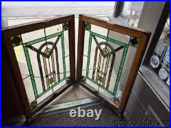 Pair Antique 1920's Chicago Bungalow Style Stained Leaded Glass Windows 34 26