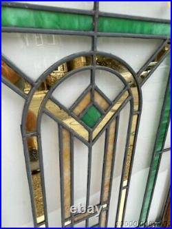 Pair Antique 1920's Chicago Bungalow Style Stained Leaded Glass Windows 34 26