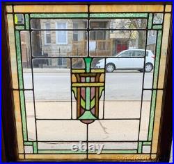Pair Antique 1920's Chicago Bungalow Style Stained Leaded Glass Windows 34x32